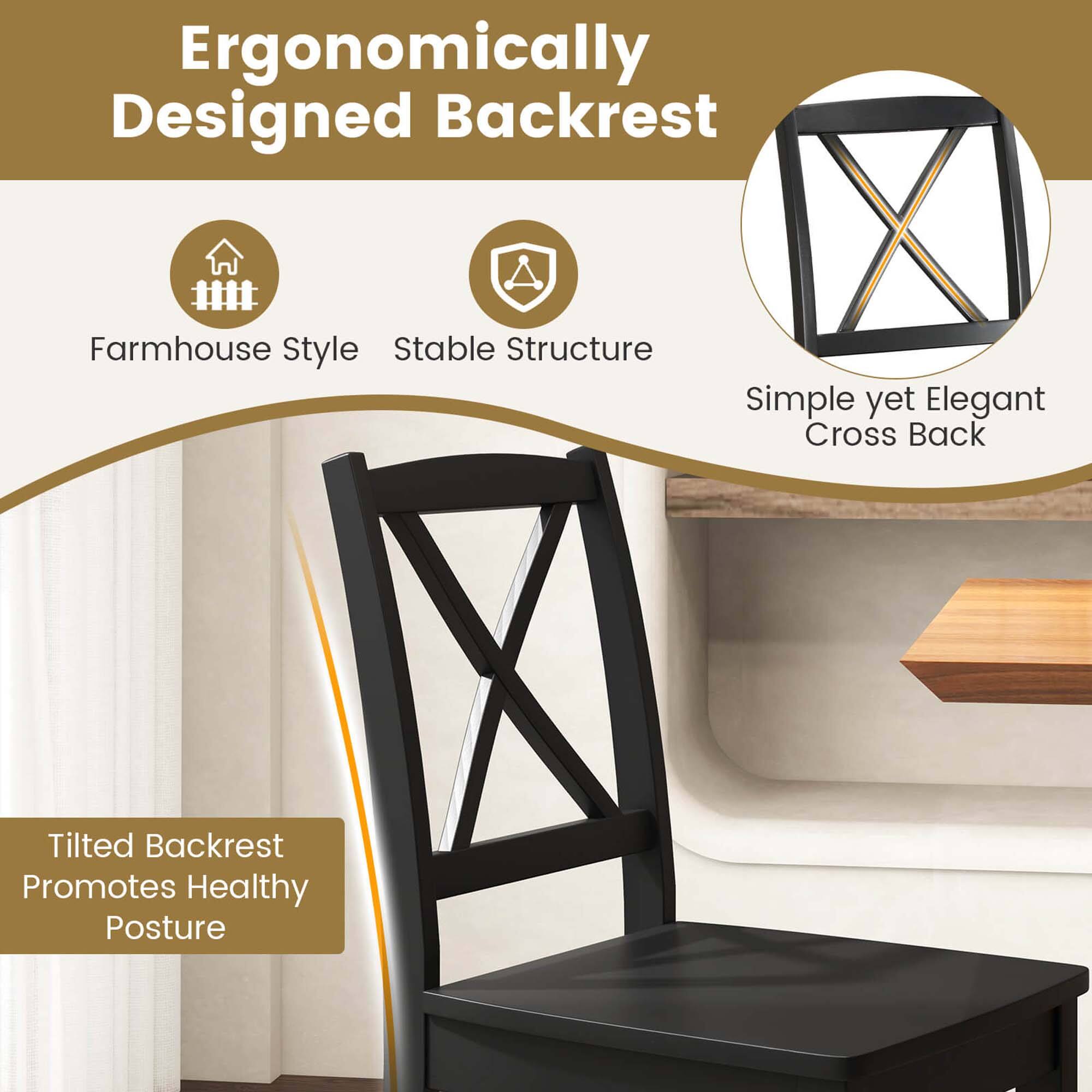 Ergonomically Designed Backrest: Farmhouse Style, Stable Structure, Simple yet Elegant Cross Back, Tilted Backrest, Promotes Healthy Posture.