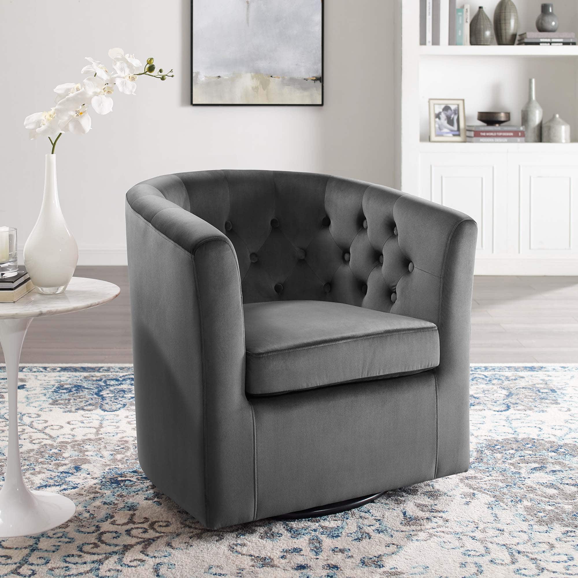 Prospect Tufted Performance Velvet Swivel Armchair by Modway - Charcoal