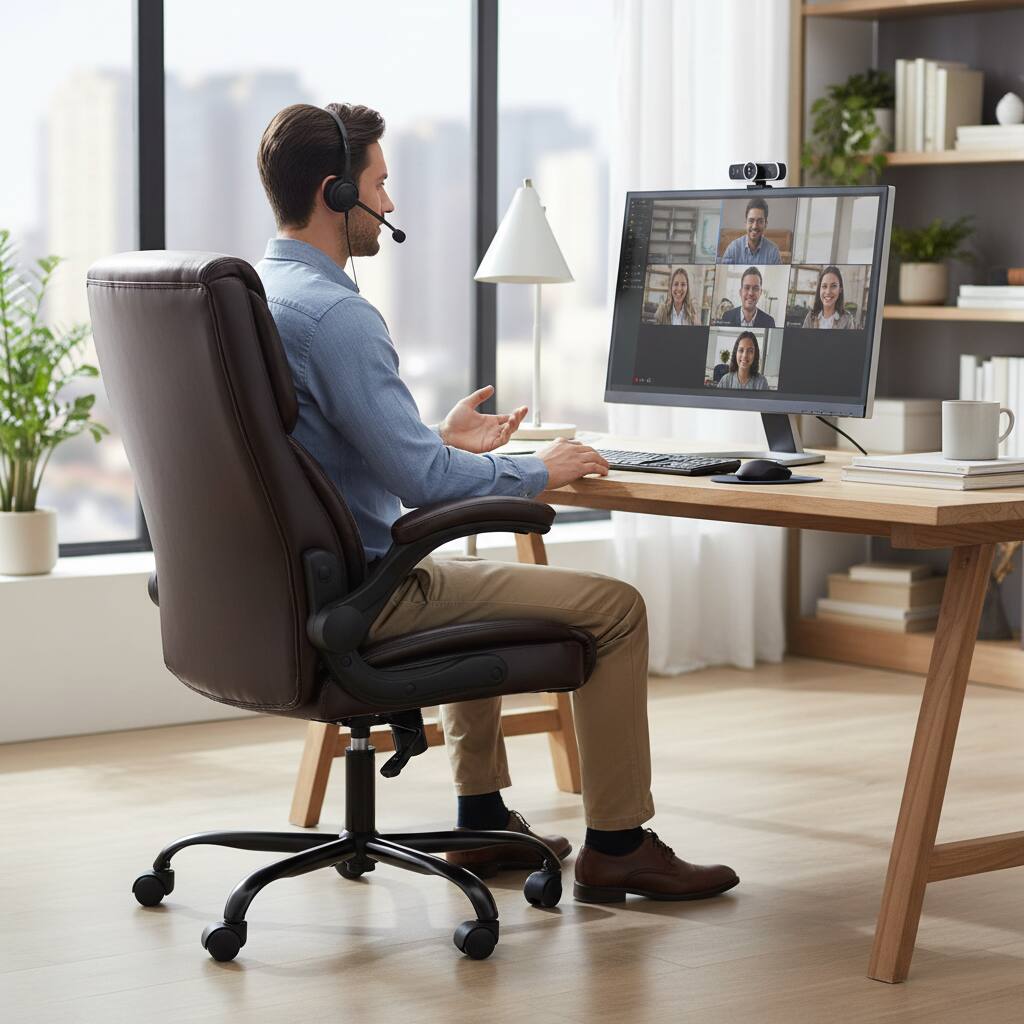 Angle. AOITUN - Ergonomic Executive Computer Desk Chair BN - Brown PU Leather with Flip-Up Armrests - Brown.