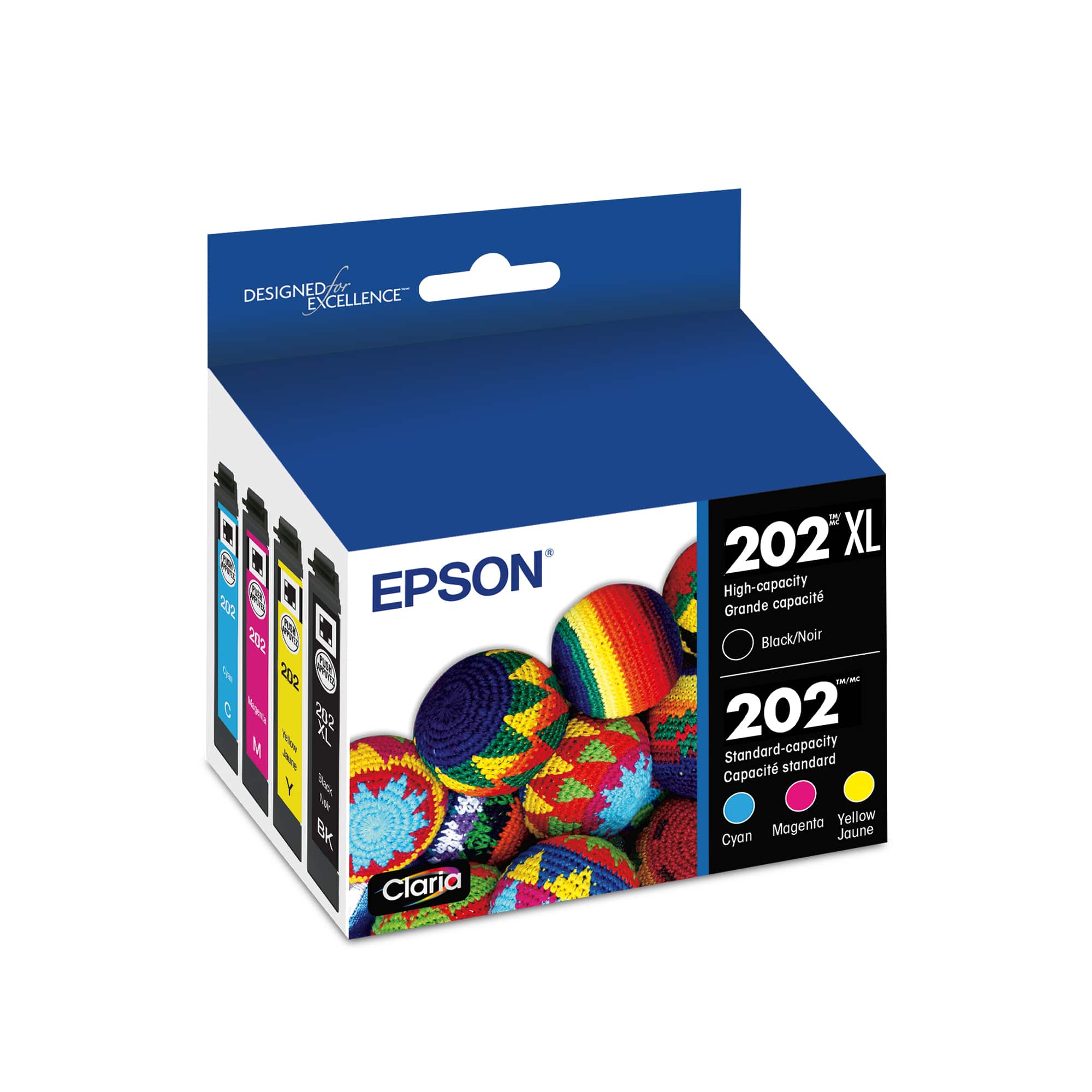 Designed for Excellence P 0 C EPSON 2502 I 2002 P C A SUIS M I X - Y Ba BK Claria I 202 XL High-capacity Grande capacit Black/Noir -/ 202 Standard-capacity standard Capacit Yellow Cyan Magenta Joune