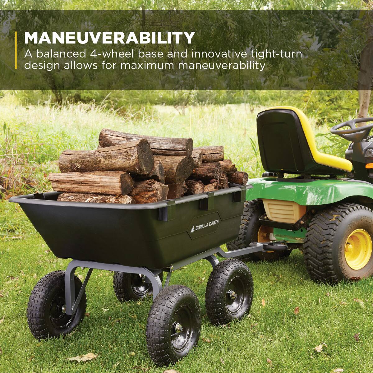 MANEUVERABILITY  
A balanced 4-wheel base and innovative tight-turn design allows for maximum maneuverability  

CARTS  
GORILLA