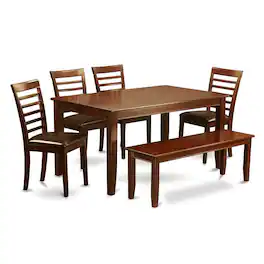 East West Furniture - 6 Pc Dining set with bench - Dining Table with 4 Dining Chairs plus Bench - Mahogany