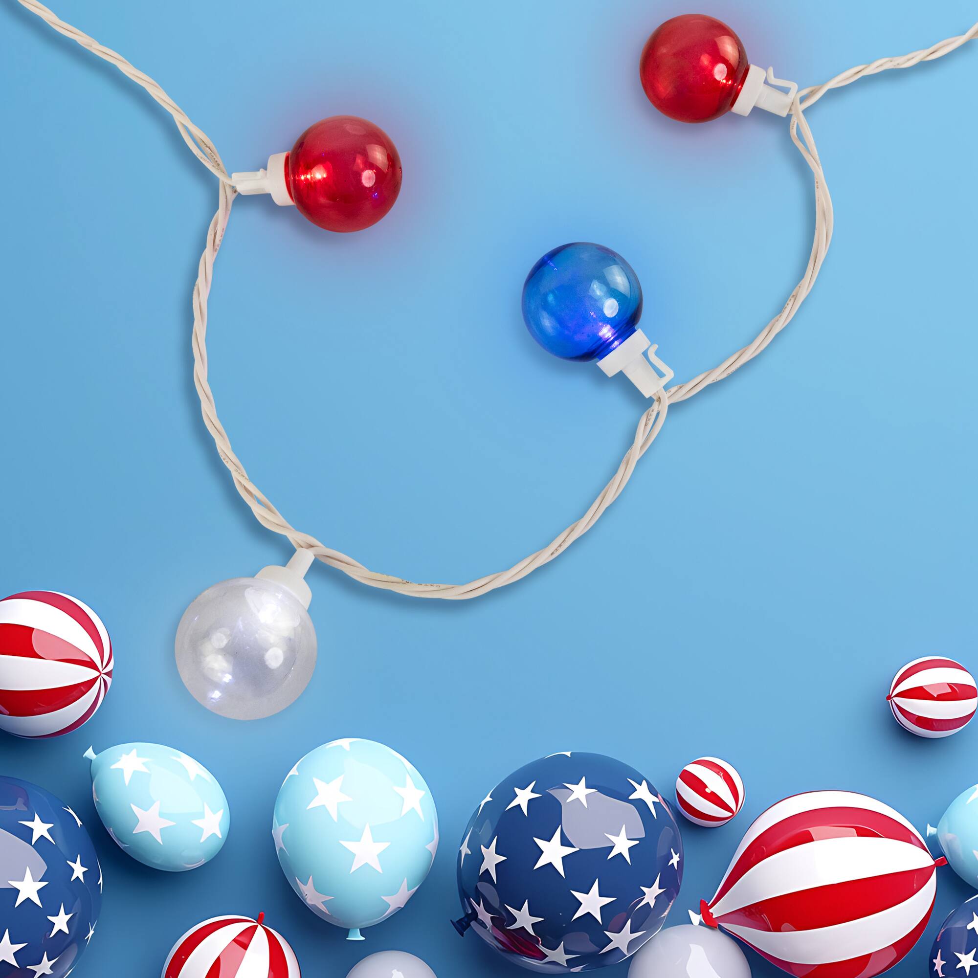 Alt View 2. Northlight - Patriotic LED G40 Christmas Lights - Red, White and Blue - 11' White Wire - 25ct - Blue.