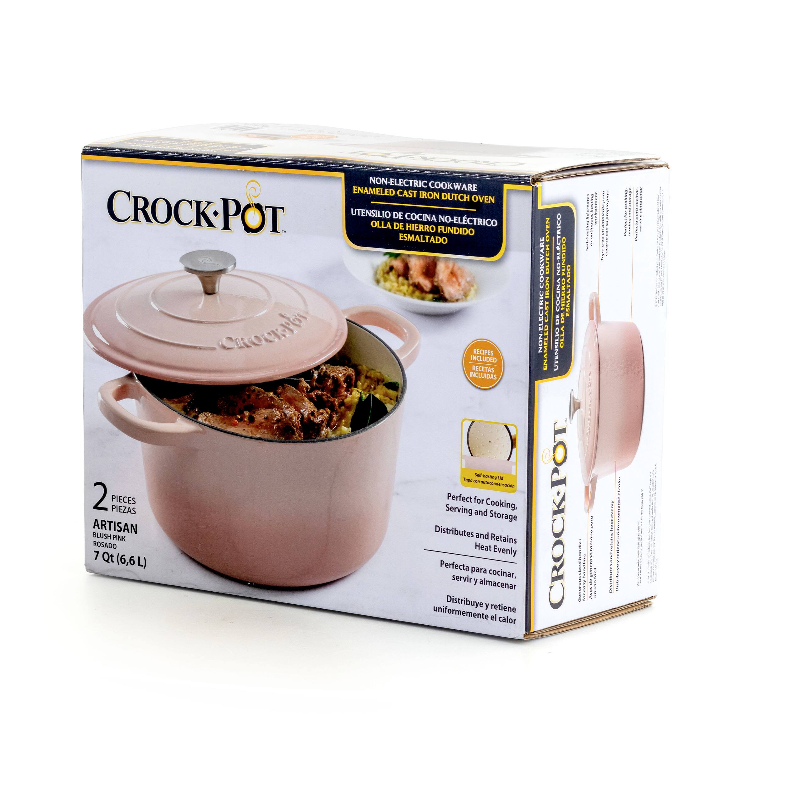 Crock-Pot Non-Electric Enamel Cast Iron Dutch Oven 2 Pieces Perfect for Cooking and Storage. Includes Recipes. Distributes and Retains Heat Evenly (6.6 L) 7 Qt.