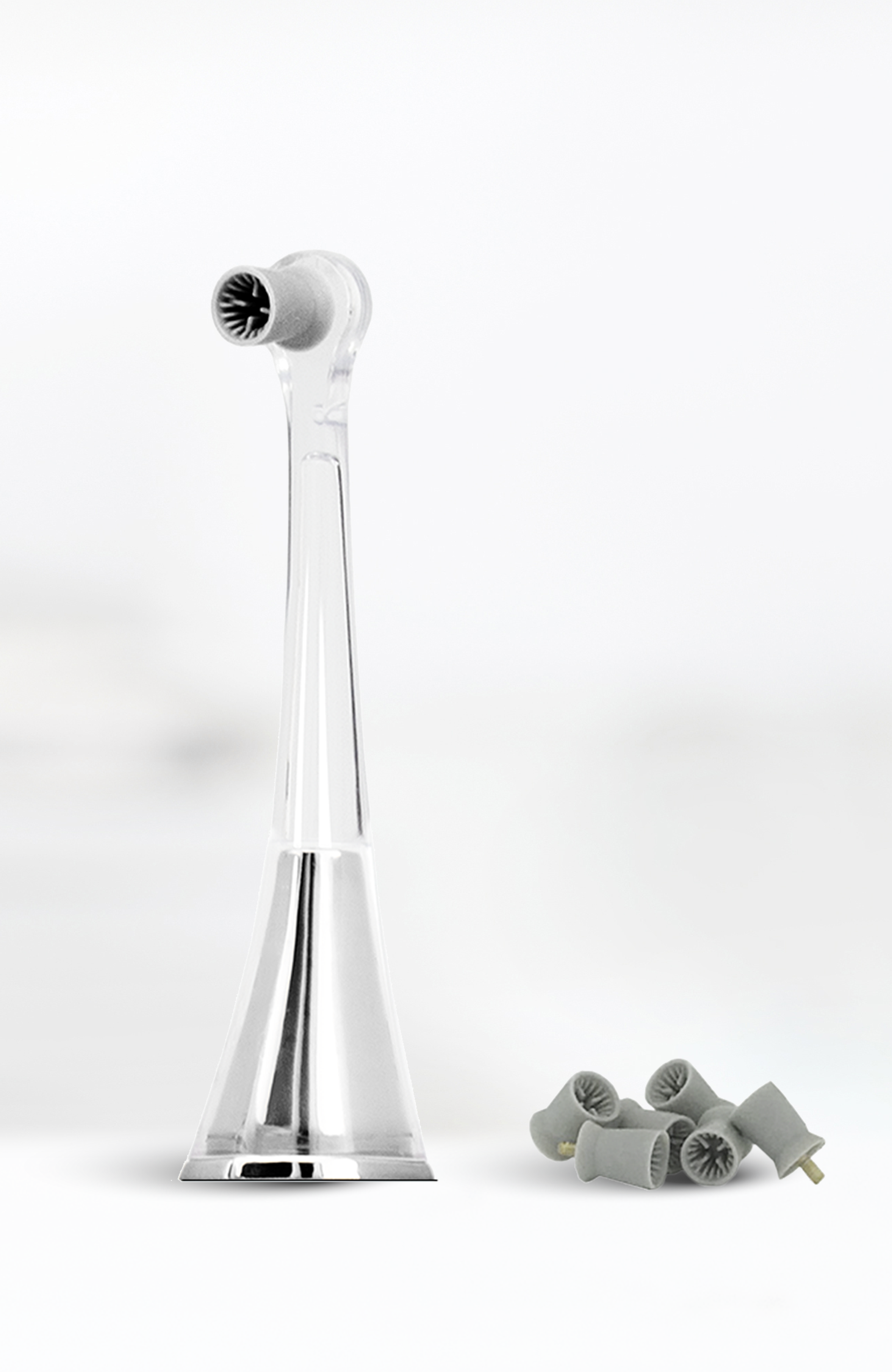 Angle. SuperSmile - Zina45™ Sonic Pulse Toothbrush Replacement Polishing Head - Chrome Silver.