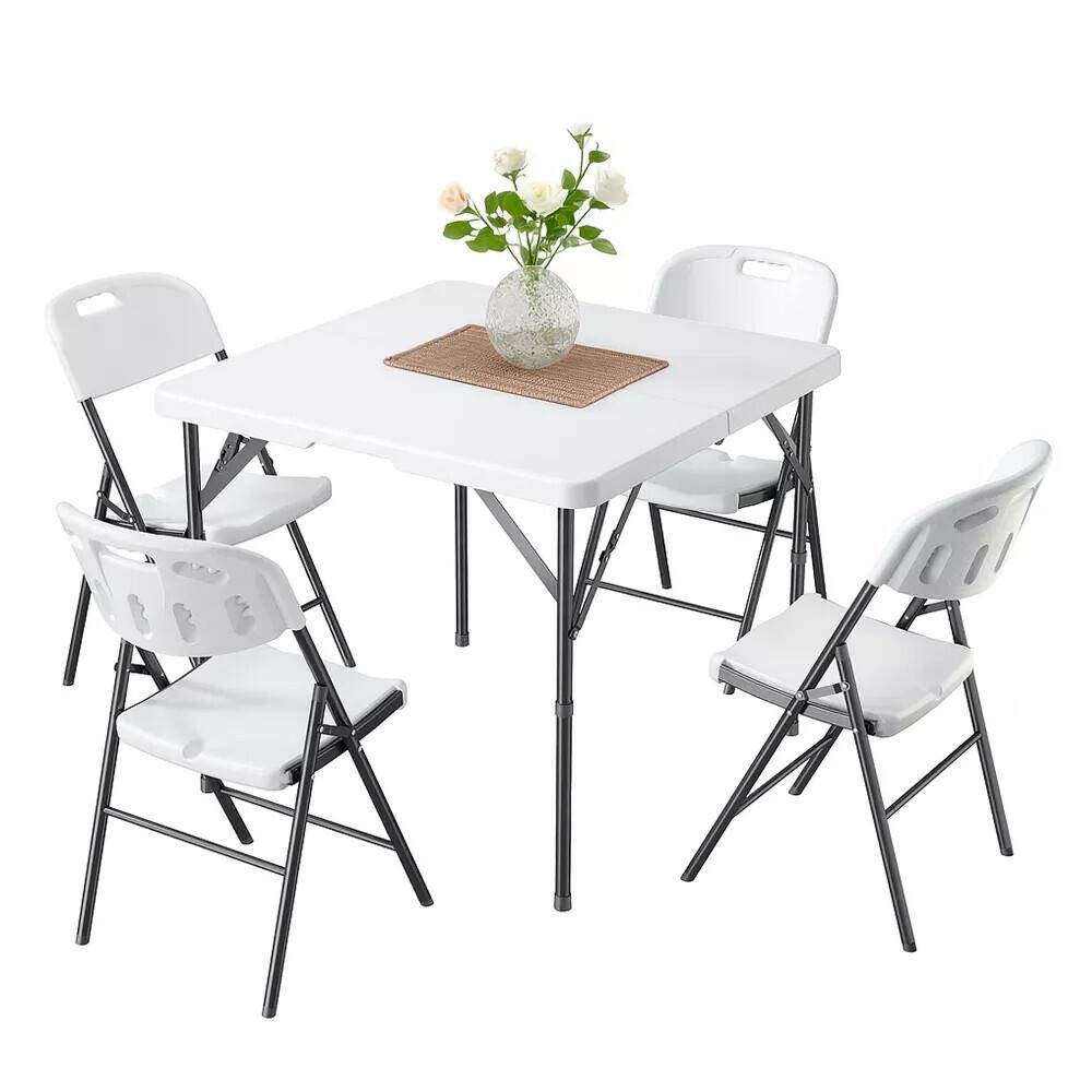 Front. HONGGE - 5 Piece Dining and Activity Set with Steel Frame - White.