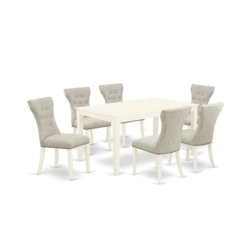 Back. East West Furniture - Dining Room Set Linen White - Brown.