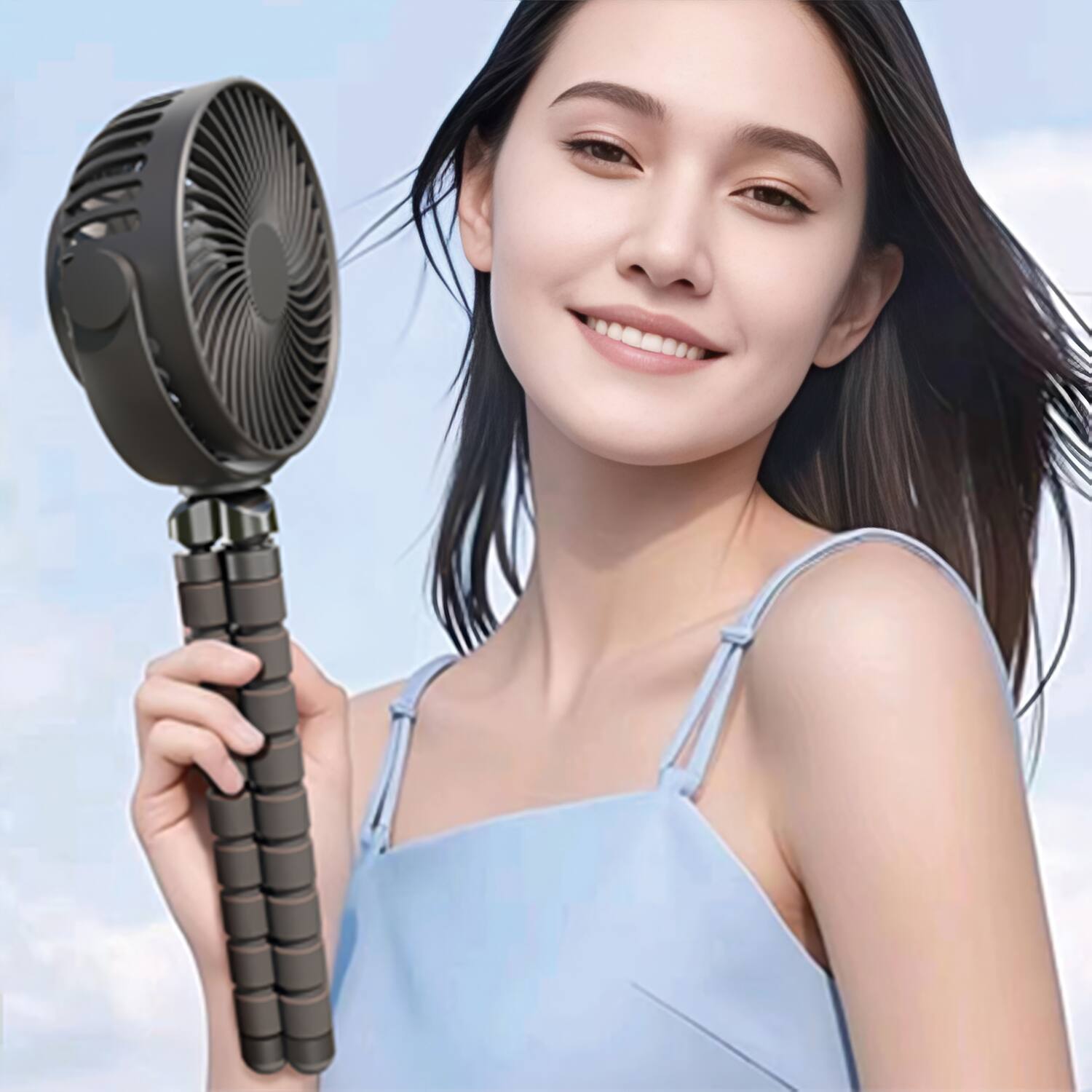 Left. Airbro - 5" Rechargeable Oscillating Fan/Radio Combo, 4 Speeds, 800mAh Battery, 5 Hr Runtime, 360° Air Flow - Black.