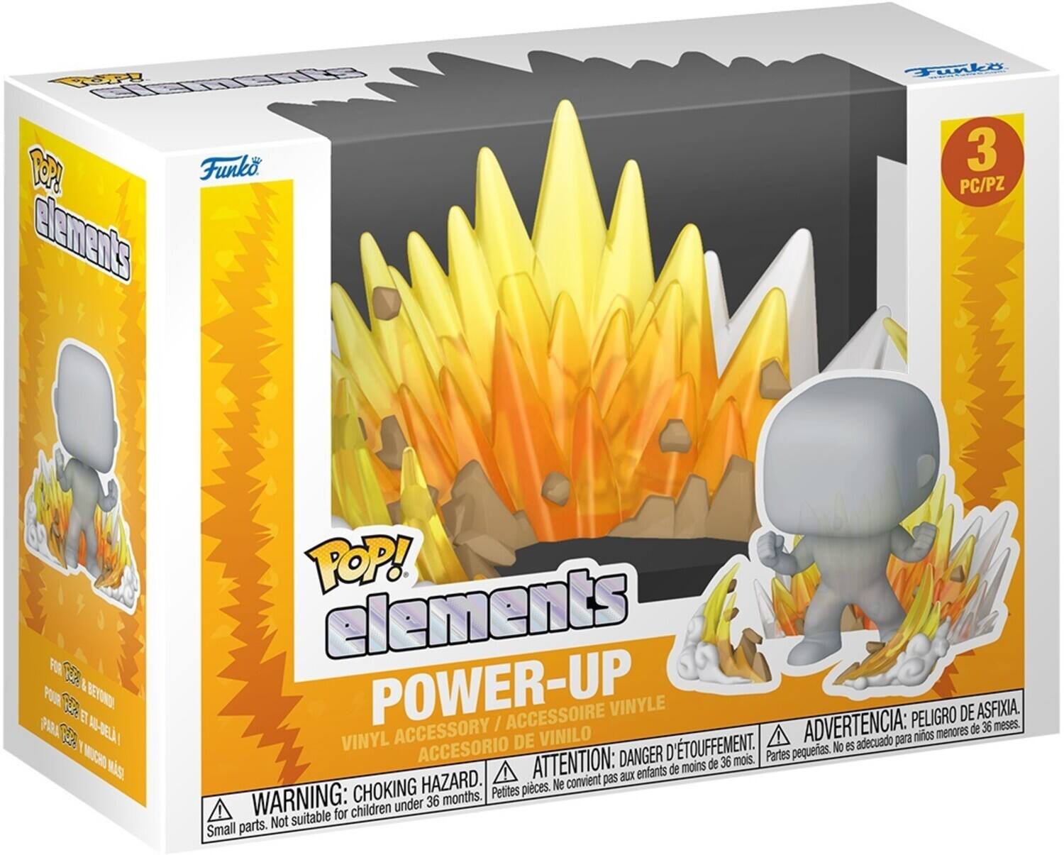 POP! elements POWER-UP VINYL ACCESSORY / ACCESSOIRE VINYLE / ACCESORIO DE VINILO  
WARNING: CHOKING HAZARD. Small parts. Not suitable for children under 36 months.  
ADVERTENCIA: PELIGRO DE ASFIXIA. Partes pequeñas. No es adecuado para niños menores de 36 meses.  
ATTENTION: DANGER. Petites pièces. Ne convient pas aux enfants de moins de 36 mois.  
3 PC/PZ