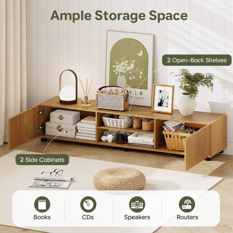 Ample Storage Space

2 Open-Back Shelves

2 Side Cabinets

Books

CDs

Speakers

Routers