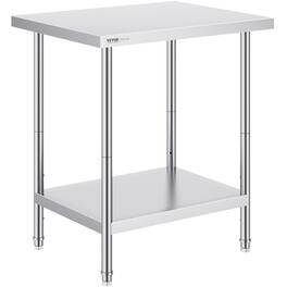 VEVOR - Stainless Steel Prep Table, 24 x 30 x 34 Inch, 700 lbs Load Capacity, Metal Worktable with 3 Adjustable Height Levels - Silver