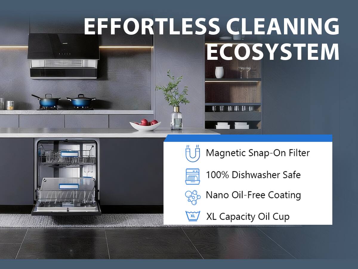 EFFORTLESS CLEANING ECOSYSTEM

- Magnetic Snap-On Filter
- 100% Dishwasher Safe
- Nano Oil-Free Coating
- XL Capacity Oil Cup