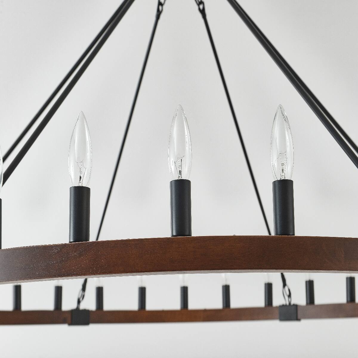 Angle. Loheer - Loheer Wood Wagon Wheel Chandelier Matte Black Farmhouse Pendant Light for Dining Room.
