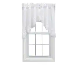 Ellis Curtain - Madelyn Ruflled Victorian 1.5" Rod Pocket Swag for Windows Lace Edge 82" x 38" - White