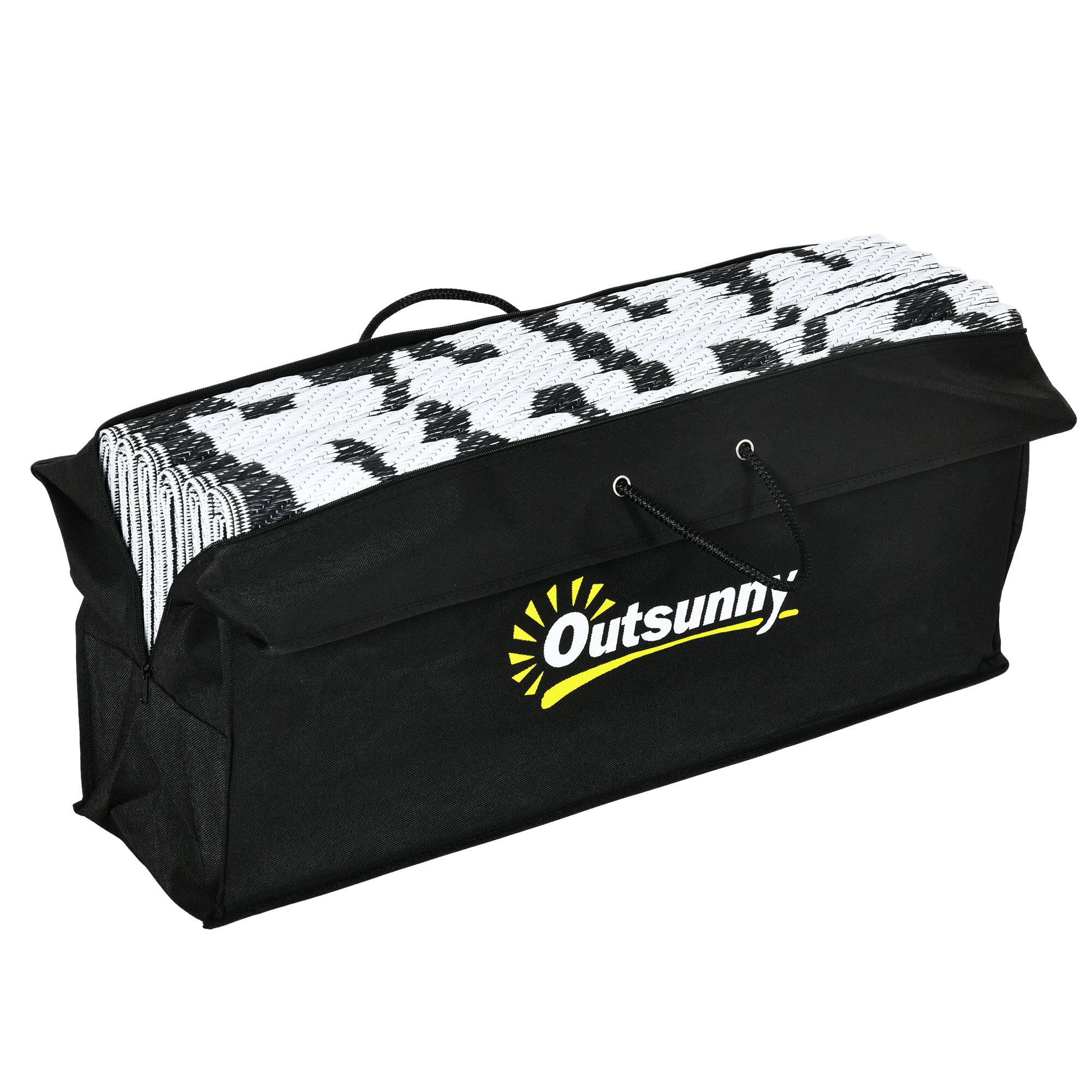 Alt View 8. Outsunny - Outdoor Rug for Patio, 9' x 12' Waterproof Large Mat, Reversible Plastic Straw Rug for Décor - Black and White Chain.