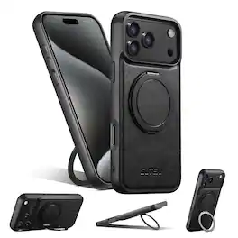 Dteck - Strong Magnetic Case for iPhone 17 Pro Max, Compatible with MagSafe, Shockproof Rotation Ring Stand Cover - Black