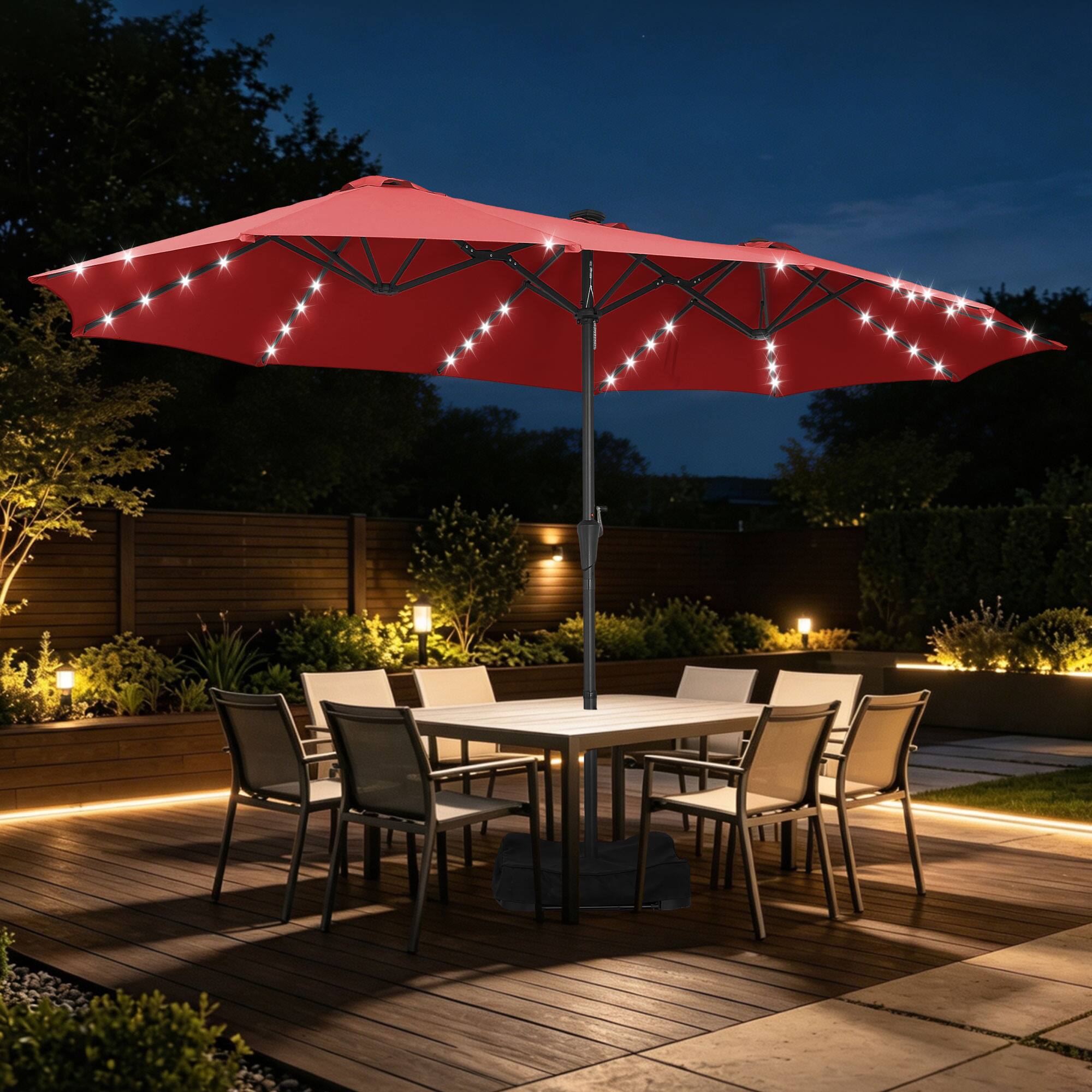 Alt View 3. Ainfox - Ainfox 15 x 9FT  Double Sided Patio Umbrella Outdoor Large Umbrella with Optional Solar LED Lights & Base - Red-with Light.