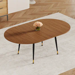 Loheer - Loheer- Walnut Oval Extendable Dining Table 6.56x3.93x2.42 ft Modern Expandable Kitchen Table Seats Ten with Metal Legs - Black,Walnut