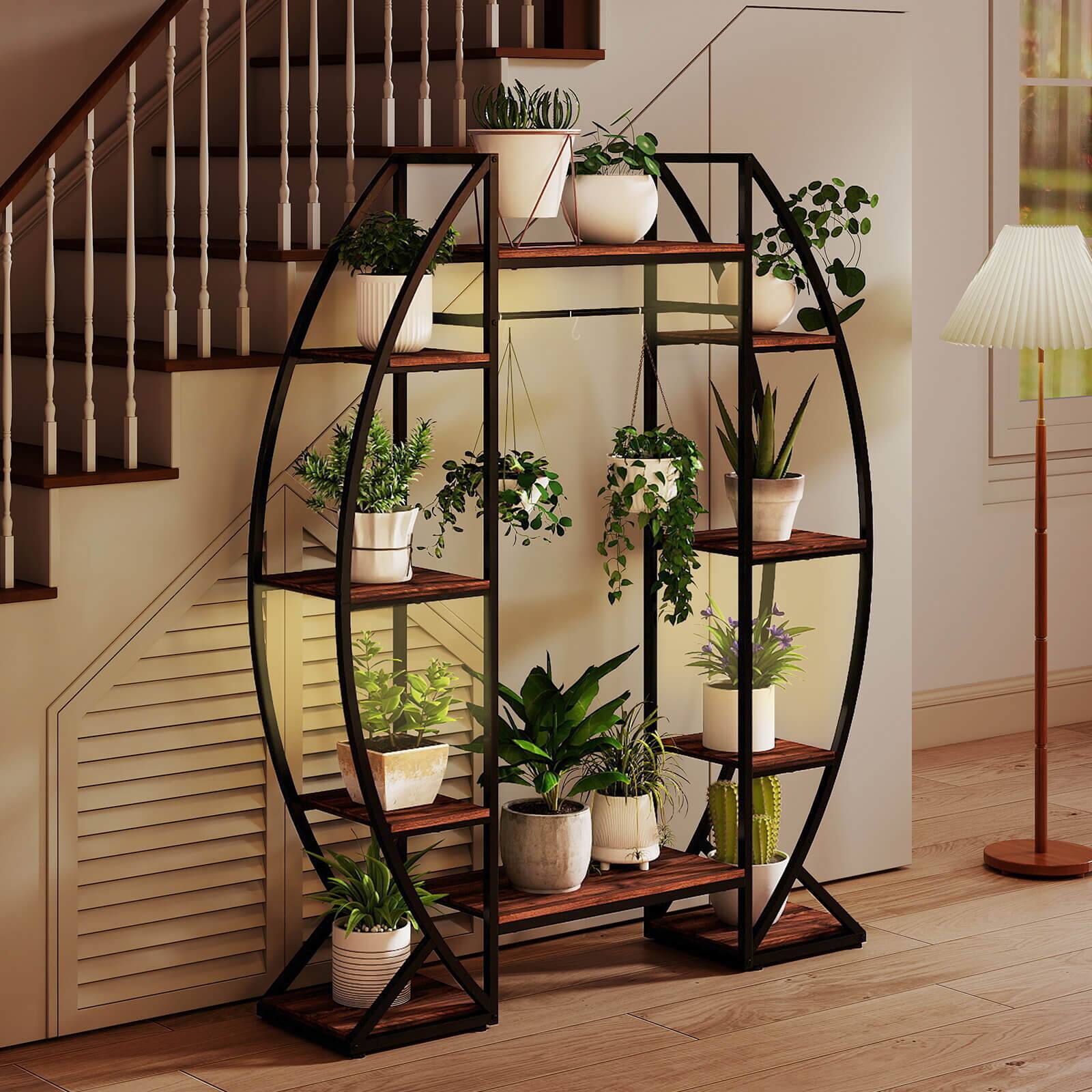 Alt View 5. Costway - Costway 63" Tall 10-Tier Indoor Plant Stand with Grow Lights for Multiple Plants Balcony - Brown.