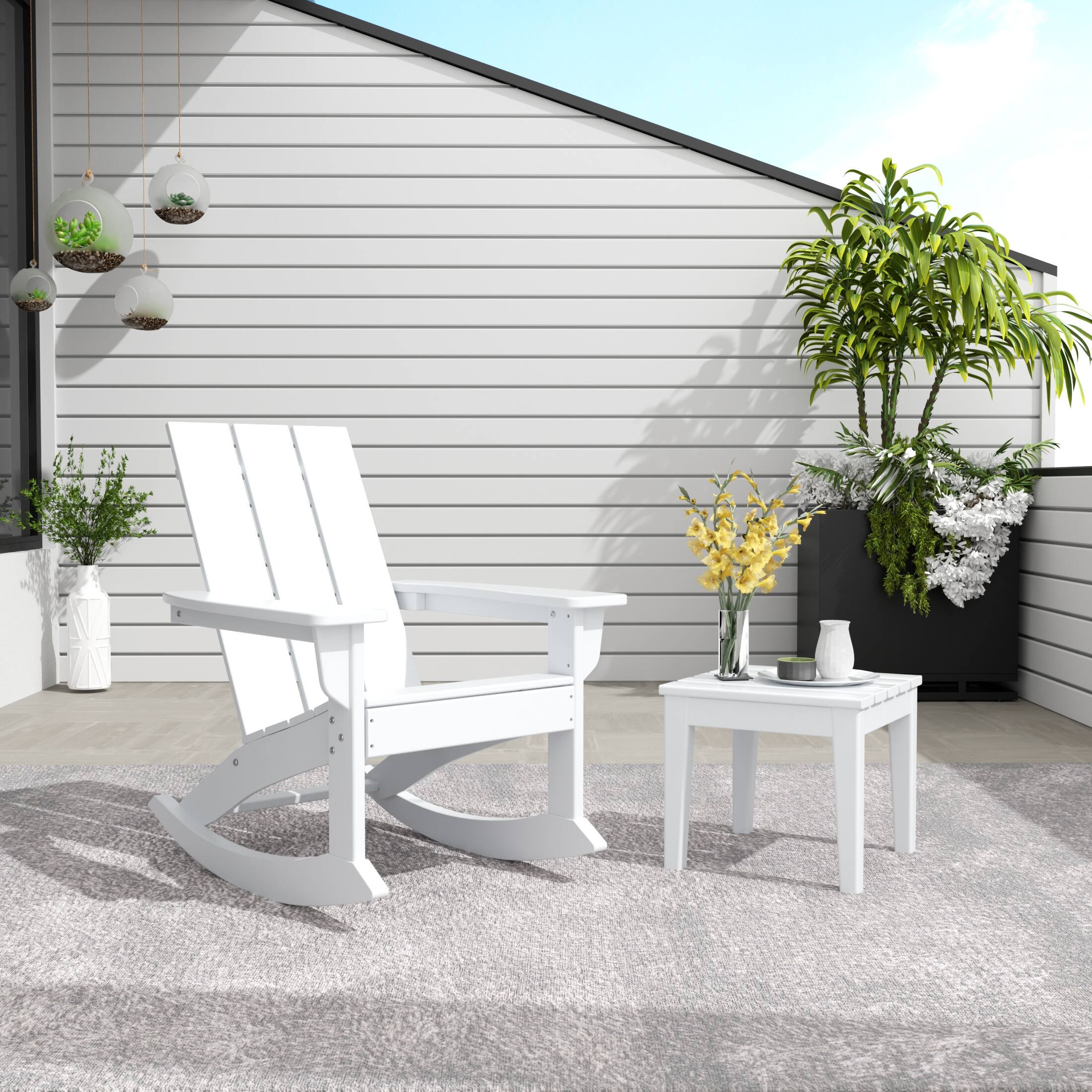Angle. WestinTrends - WestinTrends Ashore 2-Pieces Set Modern Plastic Outdoor Rocking Chair with Square Side Table - White.