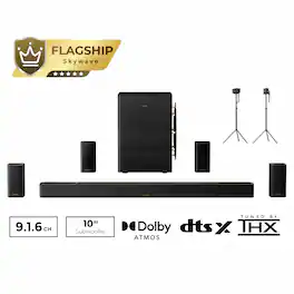 Ultimea - Skywave Series 9.1.6 Wireless Sound Bar, 10" Subs, THX-Tuned, Dolby Atmos, DTS:X, 18Hz Low Frequency, 1500W + Stand - Black