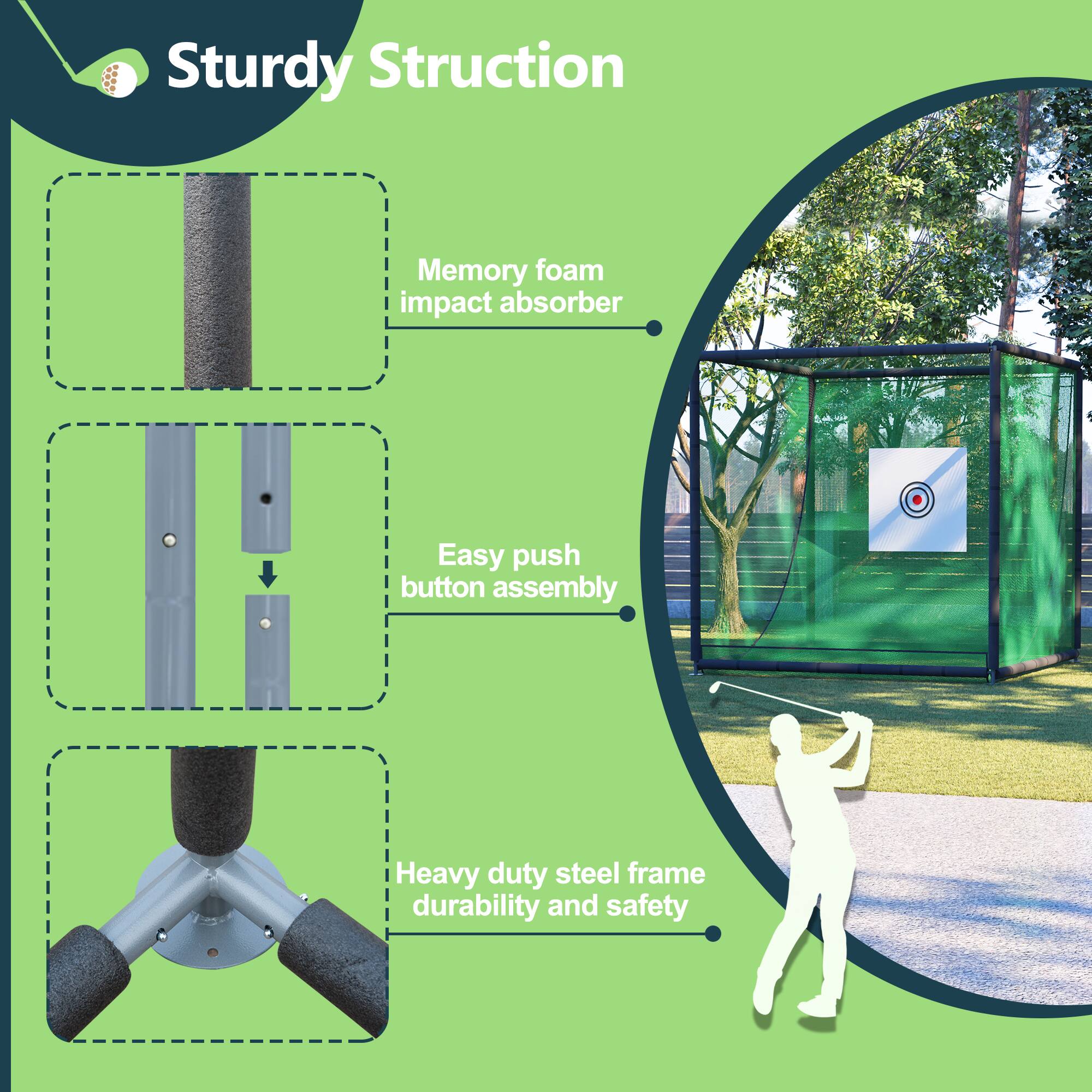 Sturdy Structure

- Memory foam impact absorber
- Easy push button assembly
- Heavy duty steel frame durability and safety