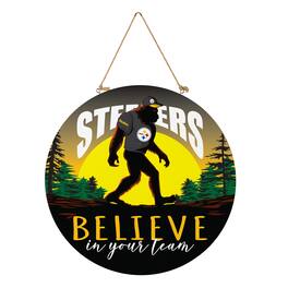 Evergreen Enterprises - Pittsburgh Steelers 18" Bigfoot "Believe in Yourself" Team Logo Wood Round Door Sign - Multicolor