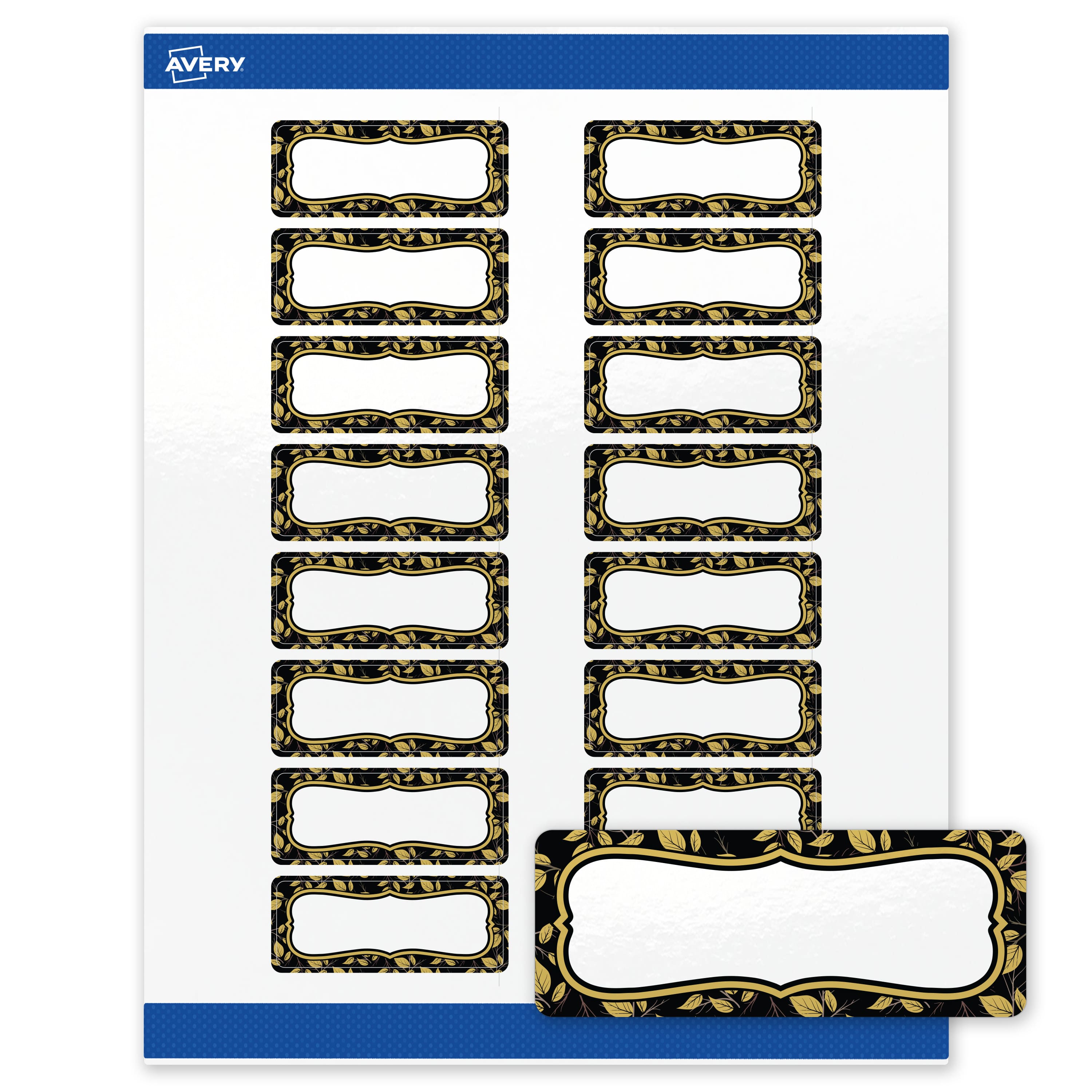 "Avery - Labels, 1"" x 2-5/8"", Glossy Black Flourish & Gold Leaves - White" price history on PriceWatchPro