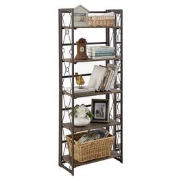 Vecelo - 5-Tier No Assembly Folding Bookshelf - Sturdy Metal Frame, Display Stand Shelves, Space-Saving Storage for Home & Office - Gray