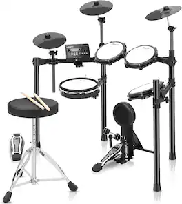 Acekool - Electric Drum Set with 5 Quiet Mesh Pads, 390 Realistic Sounds, 30 Drum Kits, 2 Pedals, USB MIDI, Recording Function