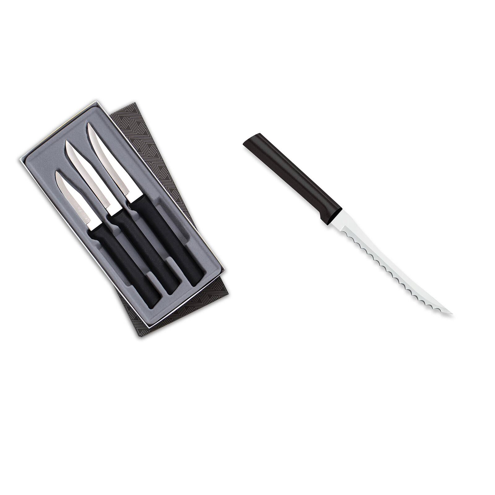 Front. Rada - 3 Piece Paring Knives Galore Set & 5-Inch Tomato Slicer Stainless Steel Serrated Blade, Black Handless - Black.