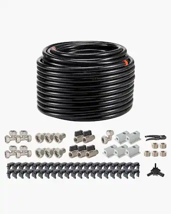 Front. VEVOR - Air Compressor Line Kit, 200FT x 3/4", HDPE-Aluminum Compressed Air Piping System, Leak-Proof & Easy-to-Install - Black.