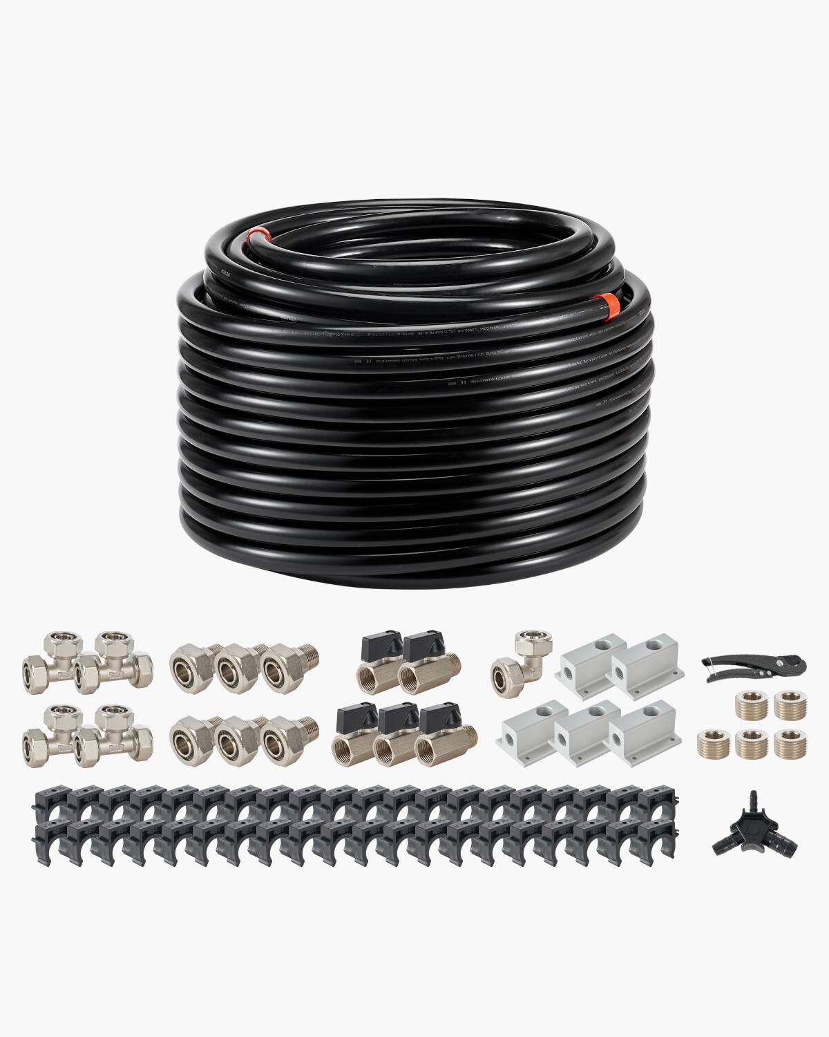 Front. VEVOR - Air Compressor Line Kit, 200FT x 3/4", HDPE-Aluminum Compressed Air Piping System, Leak-Proof & Easy-to-Install - Black.