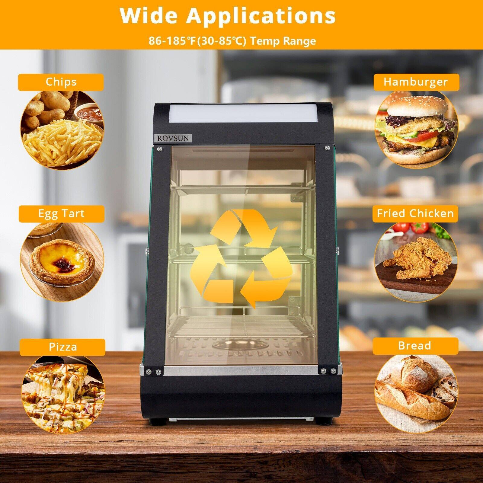 Wide Applications  
86-185°F (30-85°C) Temp Range  

- Chips  
- Hamburger  
- Egg Tart  
- Fried Chicken  
- Pizza  
- Bread