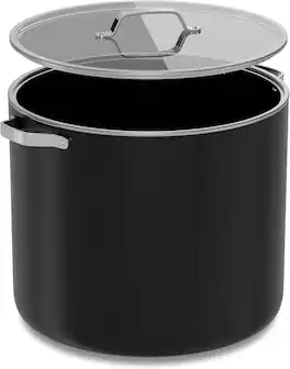 Bakken- Swiss - 12.5 Qt Aluminum Stock Pot, Nonstick Ceramic Coating, PTFE & PFAS Free, Oven Safe 500°F, SS Handles, Glass Lid - Black