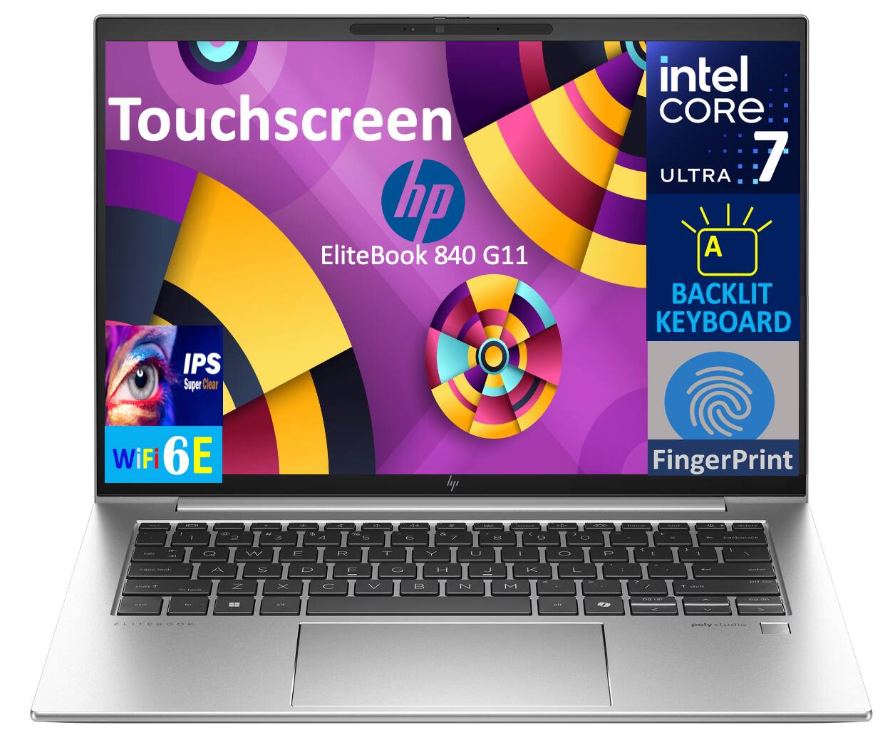 Touchscreen  
hp EliteBook 840 G11  
IPS Super Clear  
intel CORE ULTRA 7  
BACKLIT KEYBOARD  
WiFi 6E  
FingerPrint
