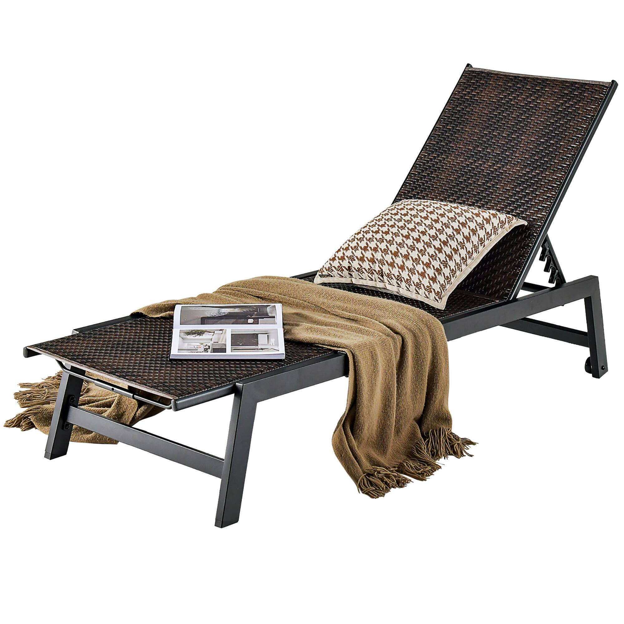 Alt View 8. Gymax - Gymax 2PCS Patio PE Rattan Chaise Lounge Outdoor Recliner w/ 5-Level Backrest Backyard Poolside - Mix Brown.