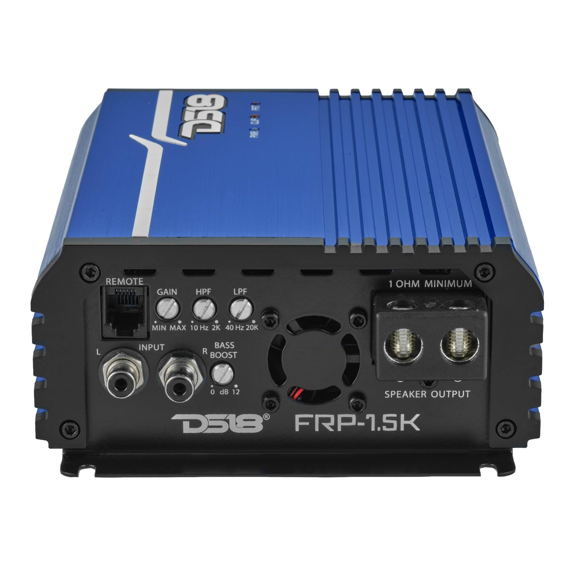 D518  
PRT CUP PAIR  
REMOTE GAIN  
HPF  
LPF  
1 OHM MINIMUM  
MIN MAX 10 Hz 2K 40 Hz 20K  
L  
INPUT  
BASS R BOOST  
0 dB 12  
SPEAKER OUTPUT  
D518 FRP-1.5K