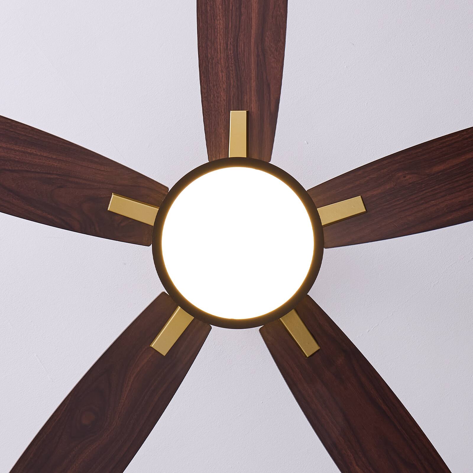 Alt View 6. Siljoy - 52 Inch 5 Blade Composite Wood Farmhouse Ceiling Fan with LED Light Remote and App for Bedroom Living Room - Matte Black and Gold.