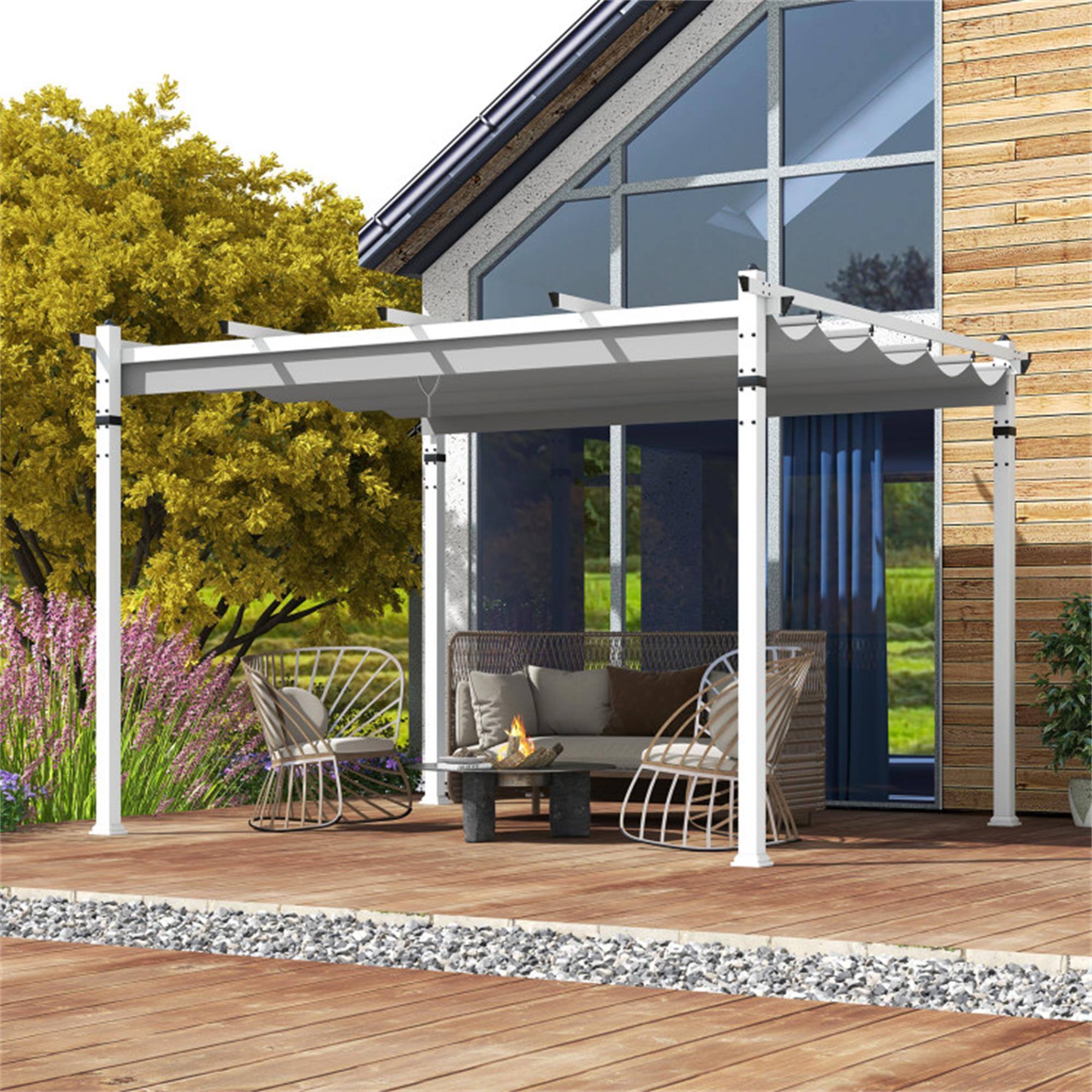 Alt View 3. Boyel Living - Gray 120-in L x 144-in W x 92.4-in H Outdoor Pergola with Retractable Canopy and Aluminum Frame Model BL-HYA1781HS.