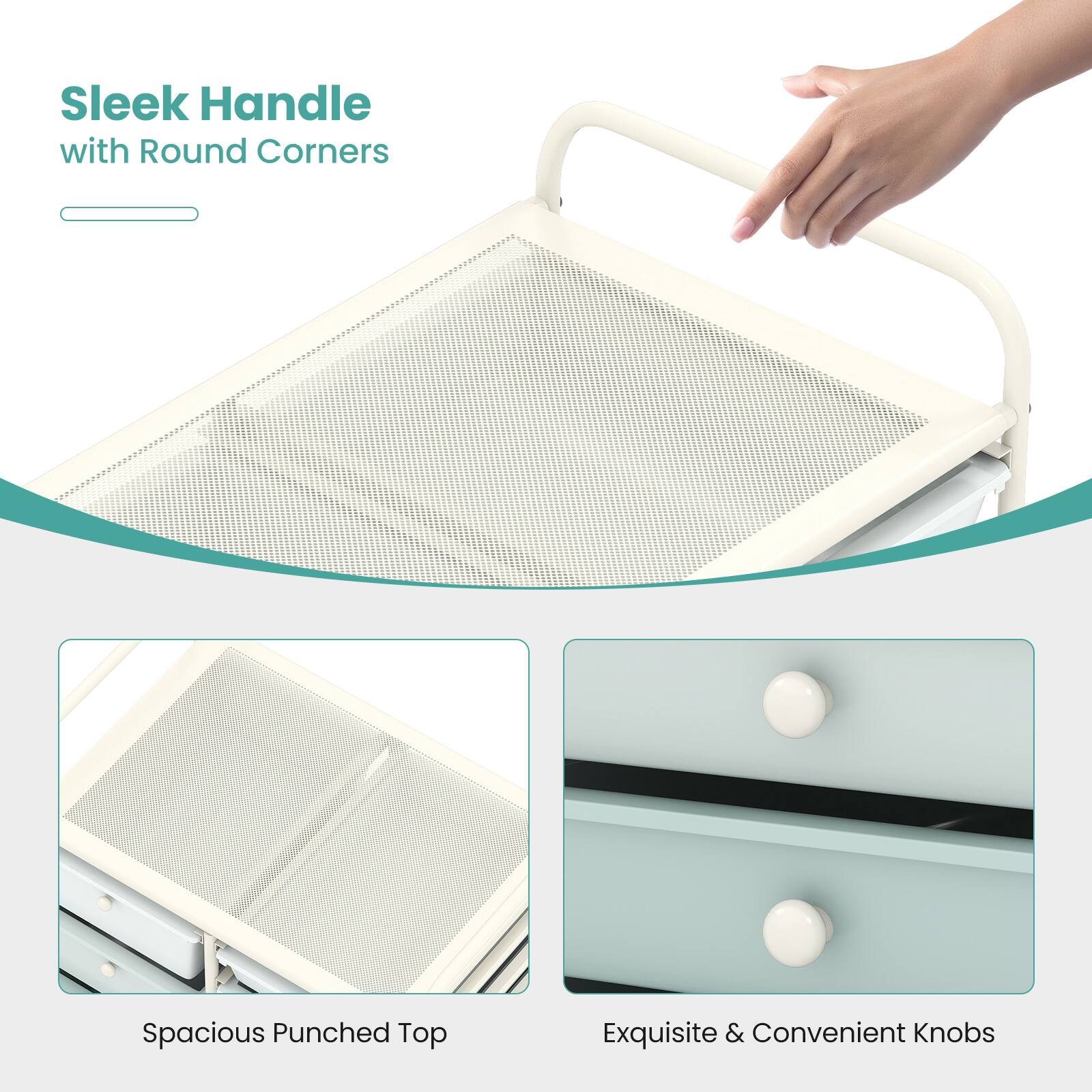 Sleek Handle with Round Corners  
Spacious Punched Top  
Exquisite & Convenient Knobs