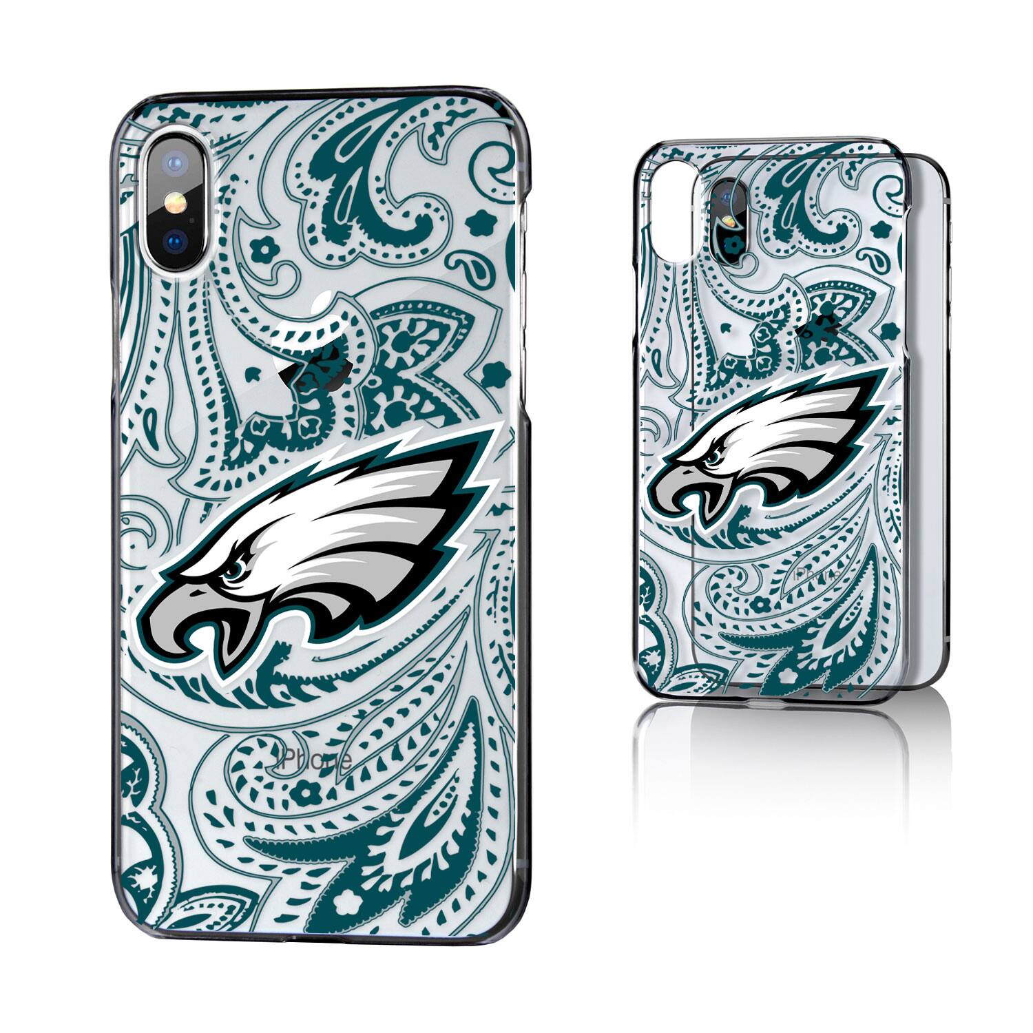 Alt View 2. Keyscaper - Philadelphia Eagles iPhone Clear Paisley Design Case - 15 Pro - Multicolor.