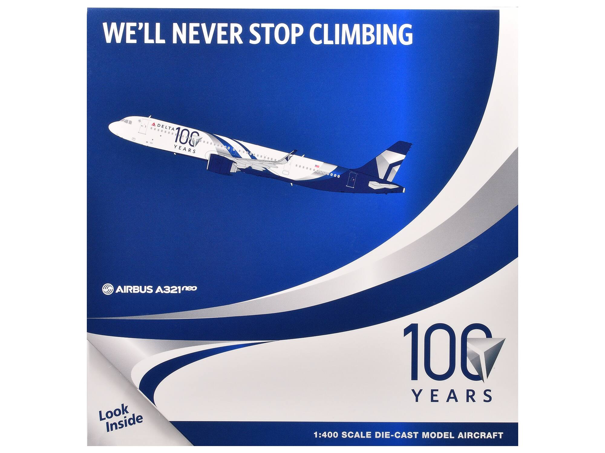 WE'LL NEVER STOP CLIMBING  
DELTA 100 YEARS  
AIRBUS A321neo  
Look Inside  
1:400 SCALE DIE-CAST MODEL AIRCRAFT