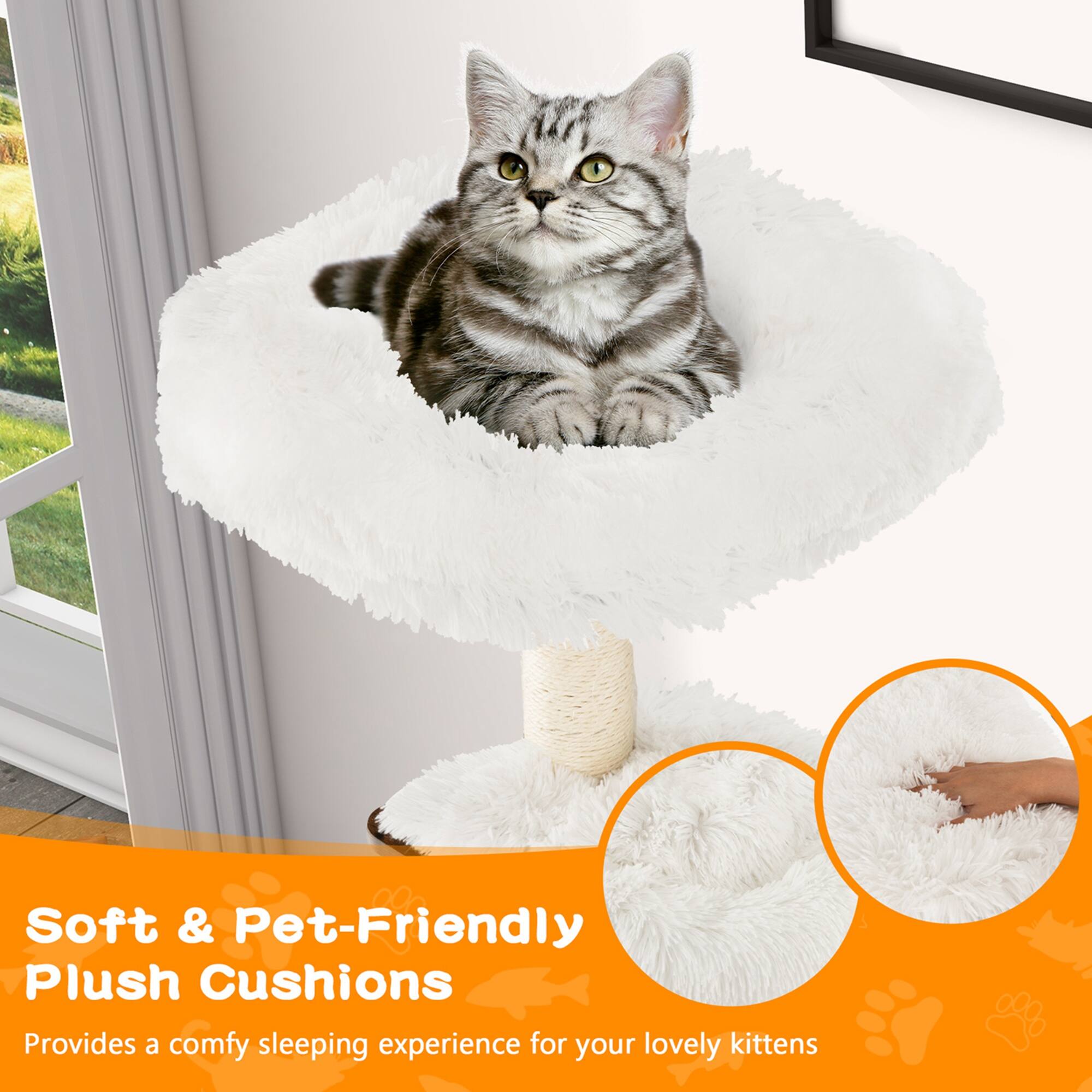 Soft & Pet-Friendly Plush Cushions Provides a comfy sleeping experience for your lovely kittens