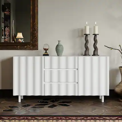 Front. Famapy - European - Style Sideboard: Stylish Storage with Anti - Tipping Safety - White.