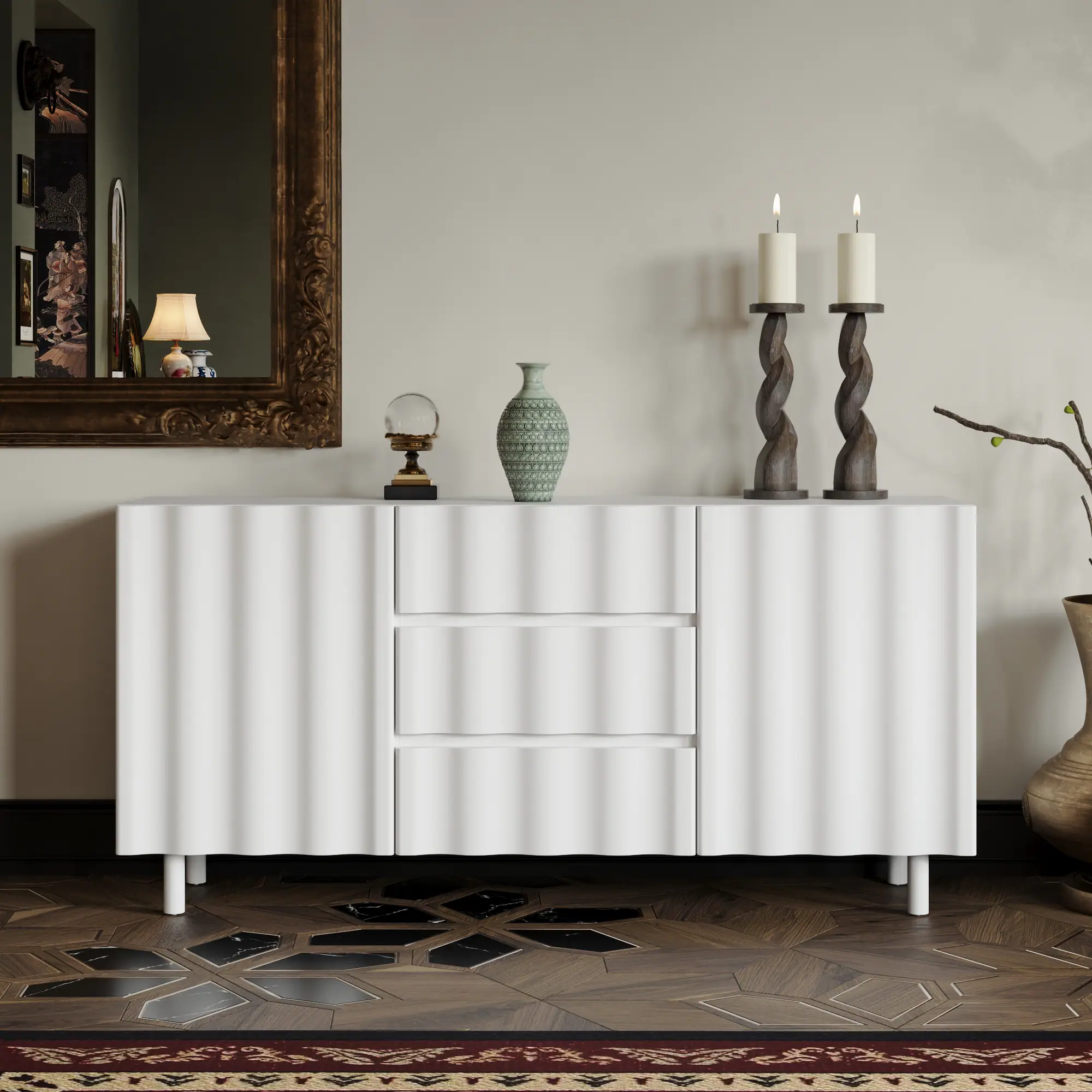 Front. Famapy - European - Style Sideboard: Stylish Storage with Anti - Tipping Safety - White.