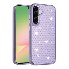Front. Kitcheniva - Faux Crystals Chrome Plated Cover Phone Case With Tempered Glass For Samsung Galaxy A57 5G Purple - Purple.