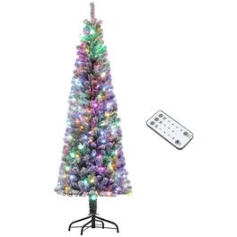 BreeBe - 6 ft Pre-Lit Pencil Christmas Tree - Green