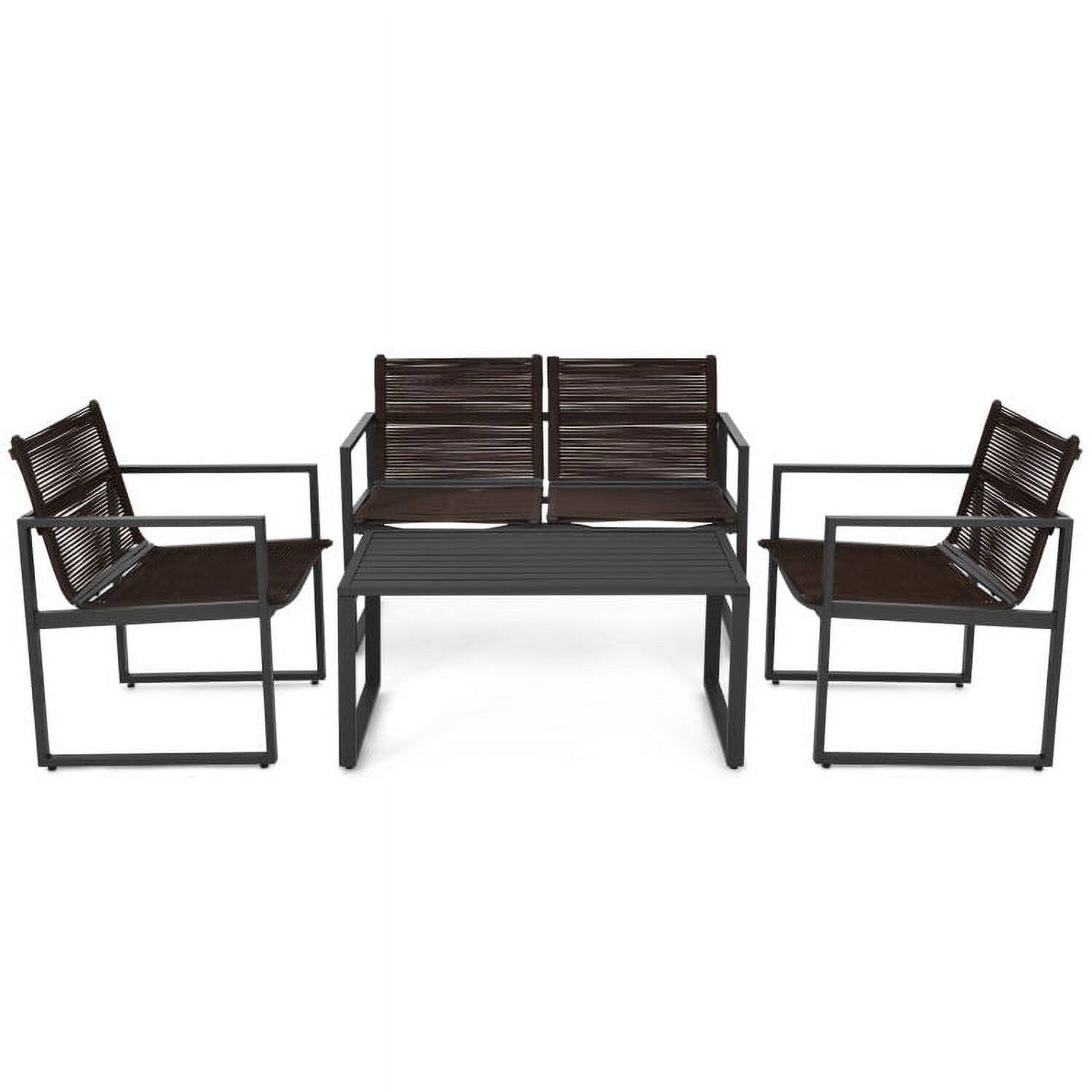 Left. Kadyn - 4 Pieces Patio Rattan Furniture Set, Outdoor Furniture Garden Conversation Sets with Seat Loveseat and Coffee Table - Black.