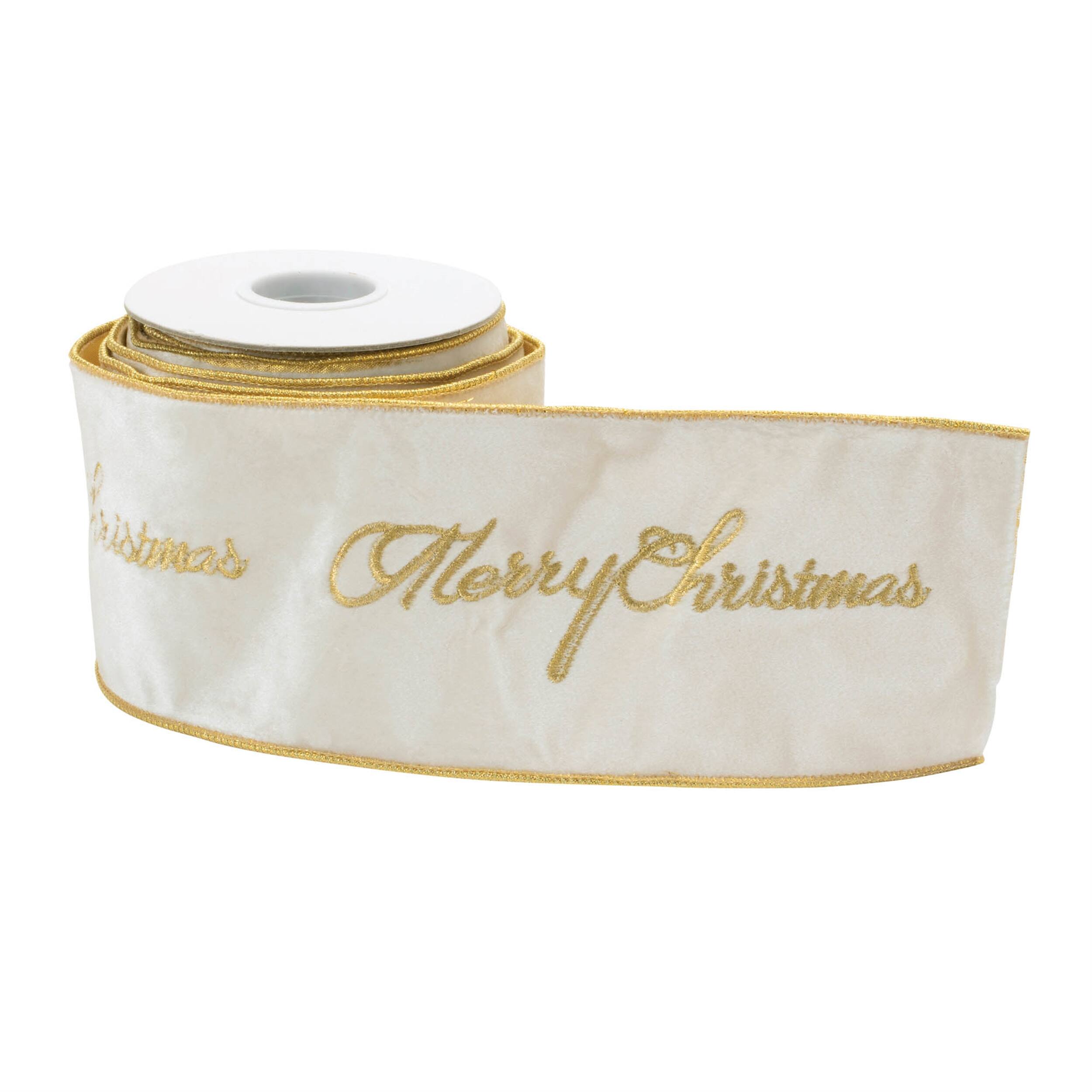 BreeBe Embroidered Merry Christmas Wired Ribbon 4